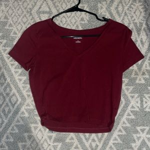 Red crop top with V neck